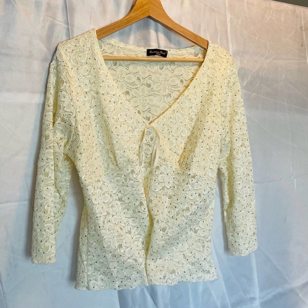 Britney black petite blouse PL 3/4 sleeves, Eggshell Sparkly Fancy Dress